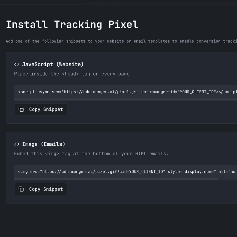 Munger.ai Pixel Tracks Conversions & Optimizes Campaigns