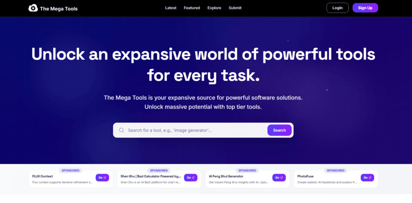 The Mega Tools Landing Page