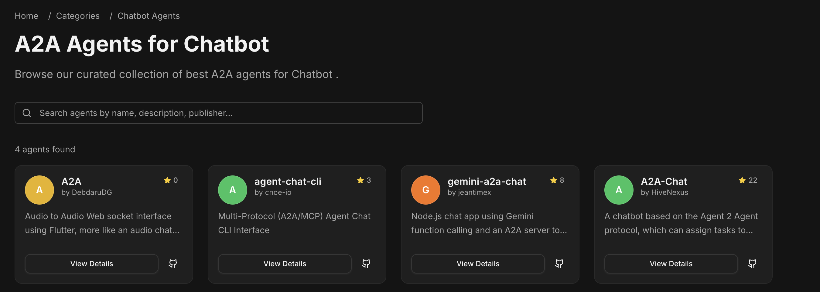 A2AAgents.org Agents by Categories 