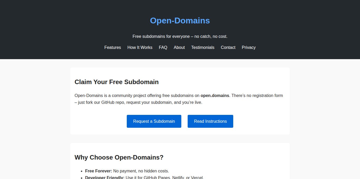 Open Domains Landing page