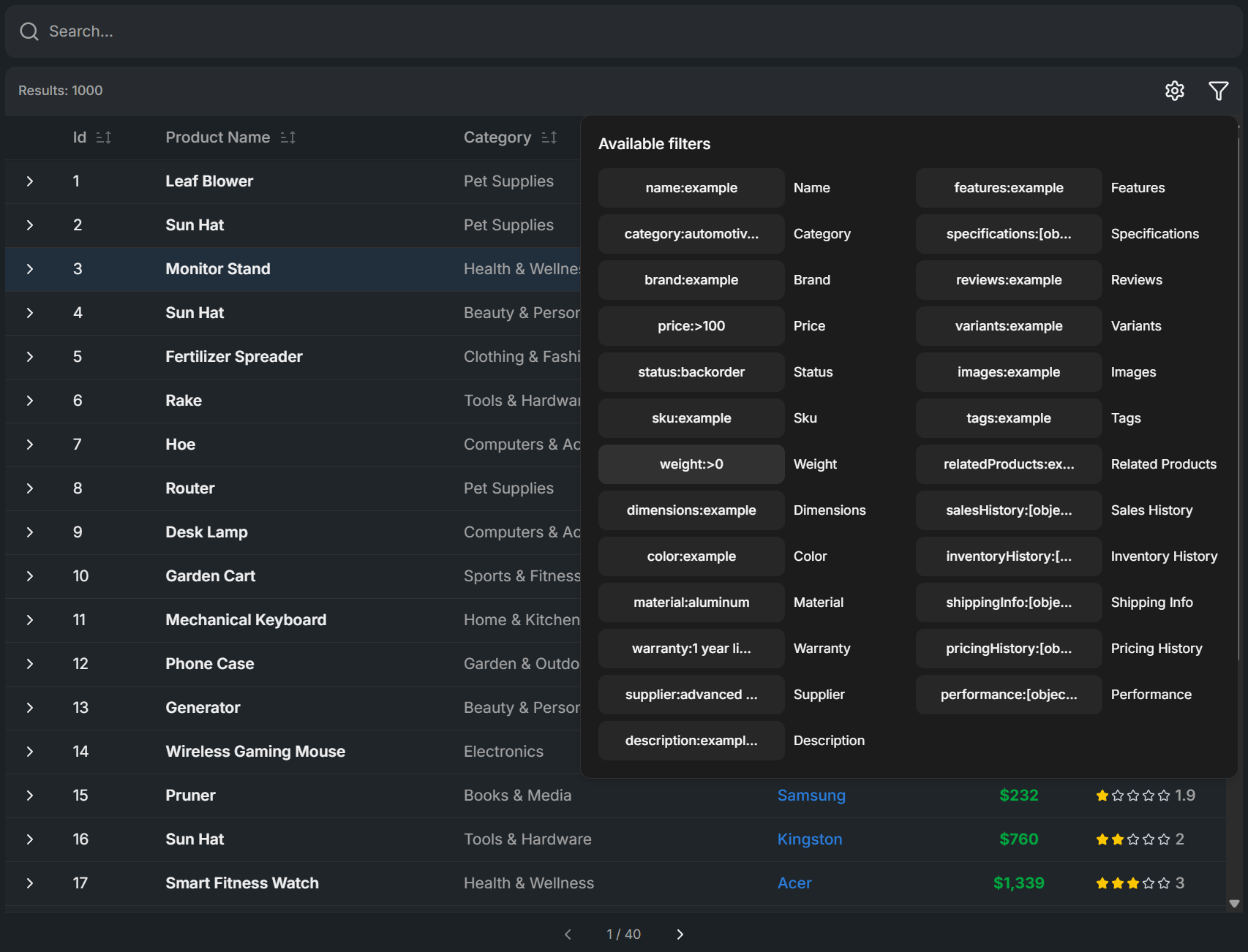 Tablefront Advanced search and filtering out-of-the-box