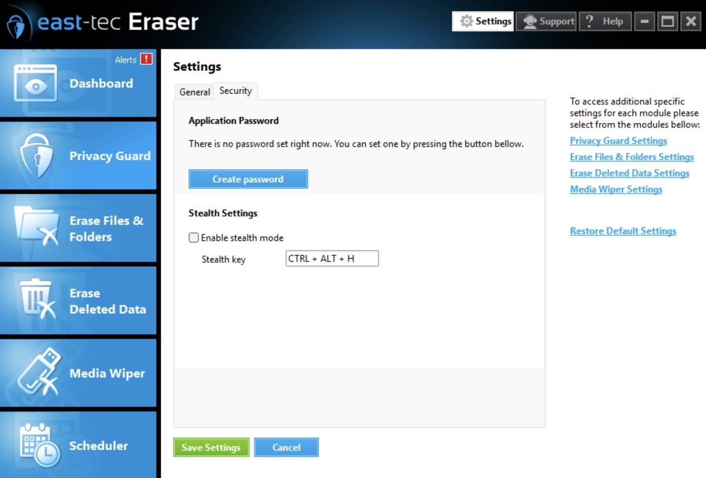 east-tec Eraser Settings