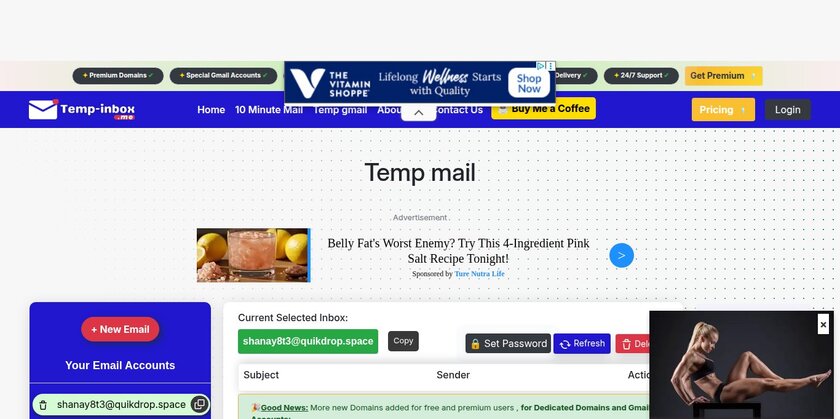 temp-inbox.me Landing Page