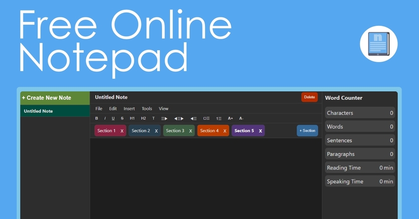 Online Notepad Landing Page