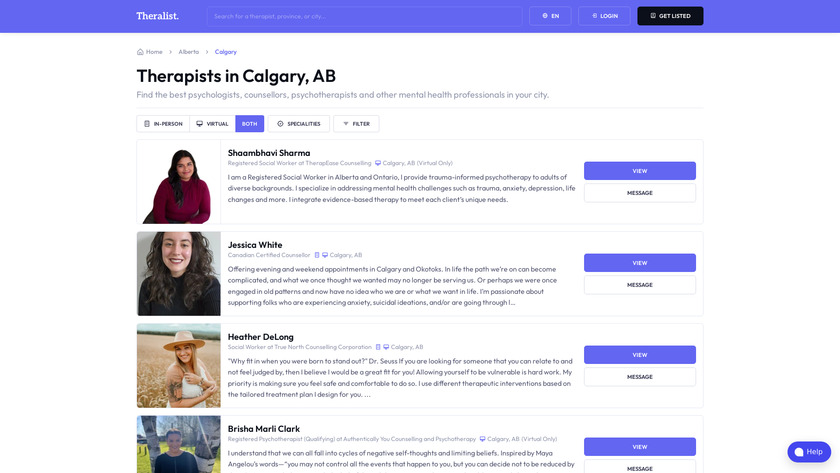 Theralist Landing Page