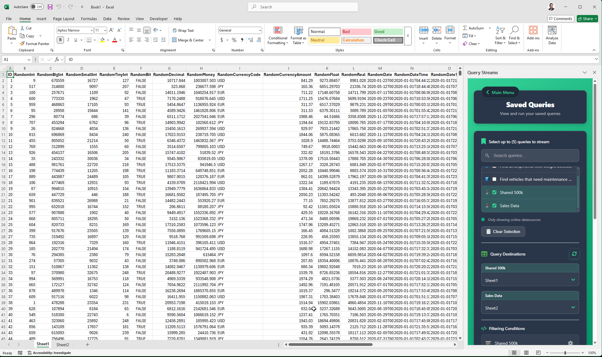 Query Streams Excel