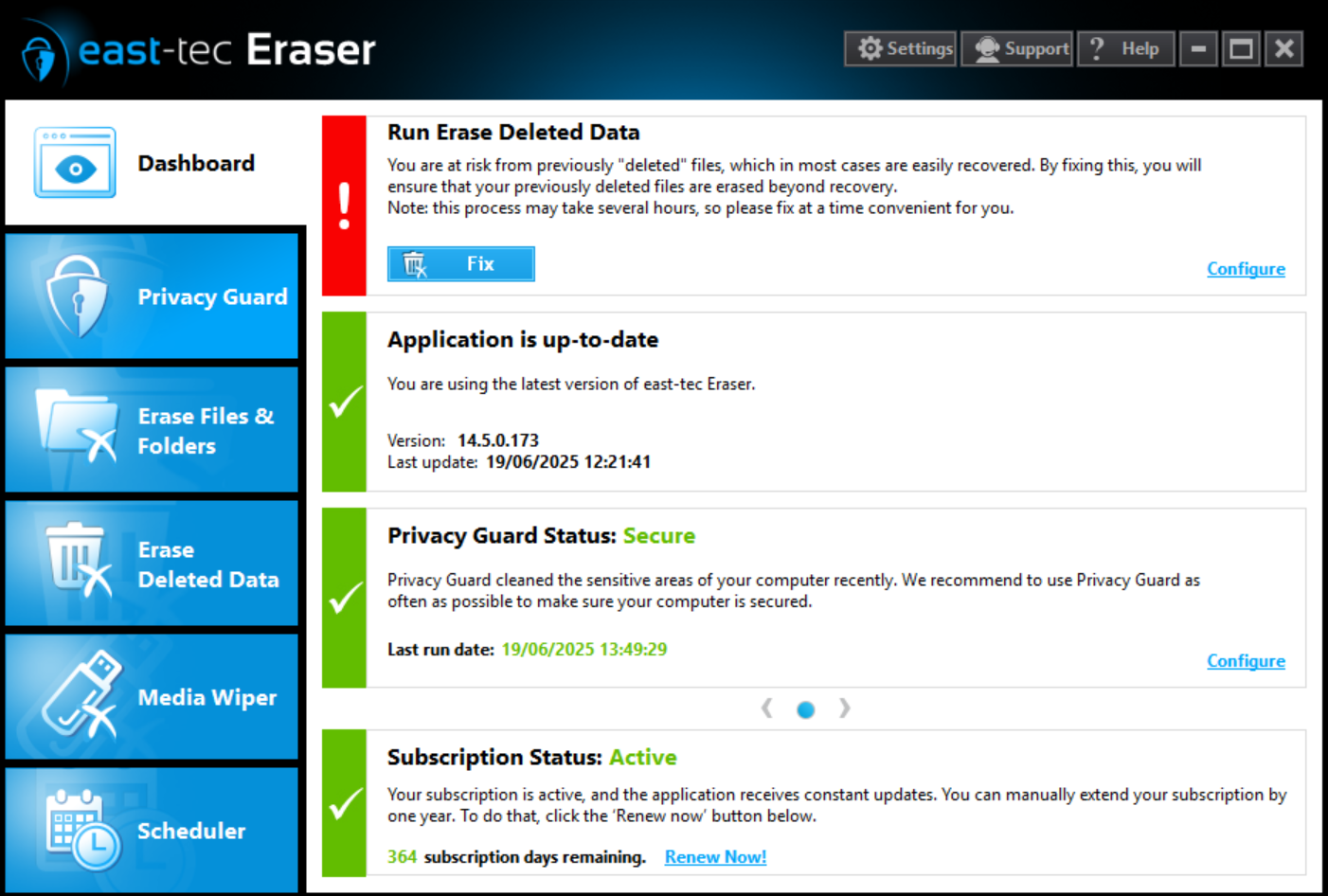 east-tec Eraser Dashboard