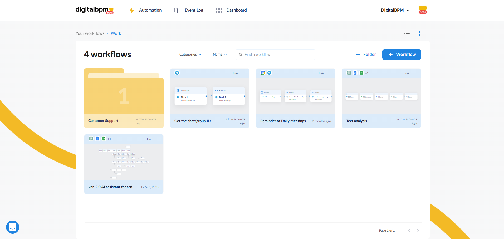 DigitalBPM Workflows List