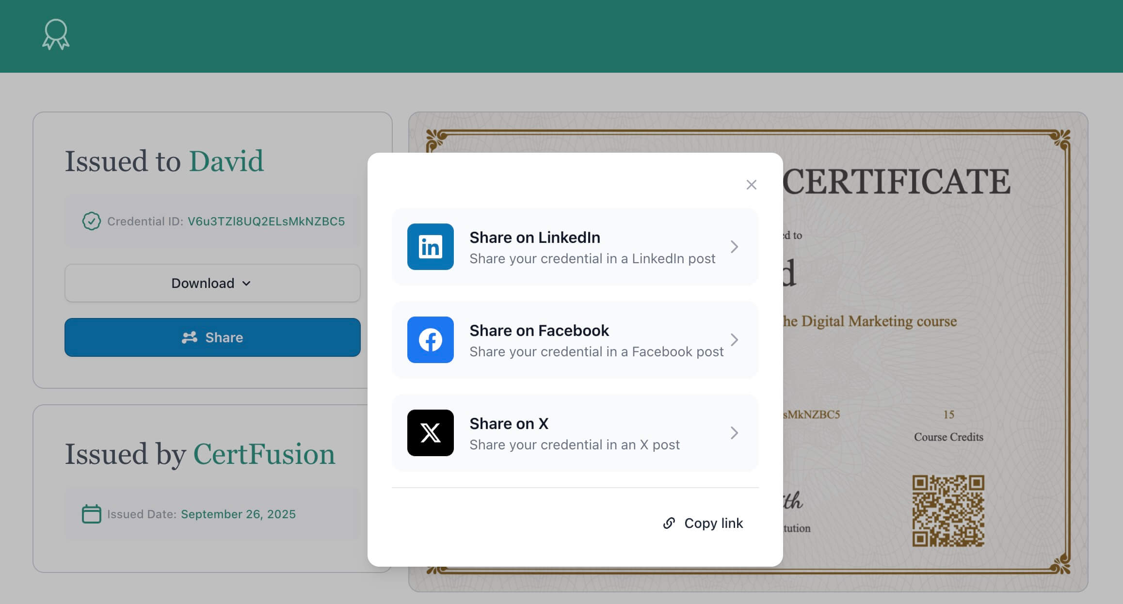CertFusion Share a Certificate