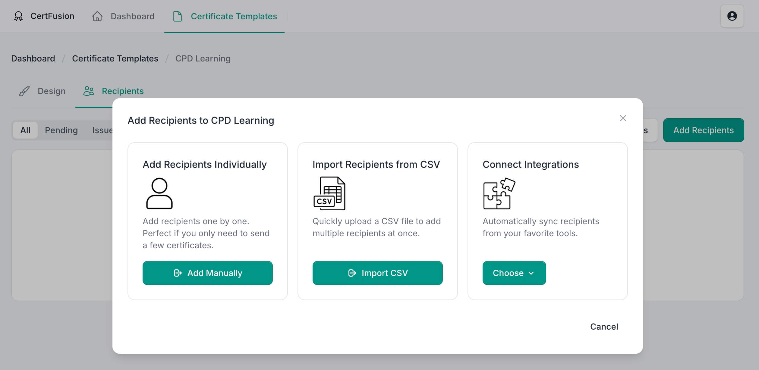 CertFusion Import Recipients