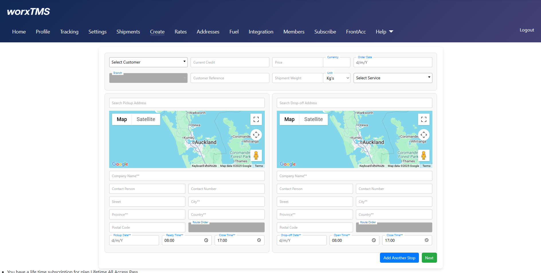 worxTMS Adding a Shipment / Load