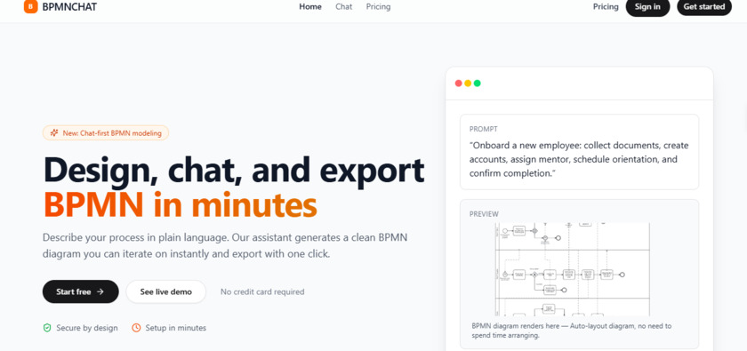 BPMNCHAT Landing Page