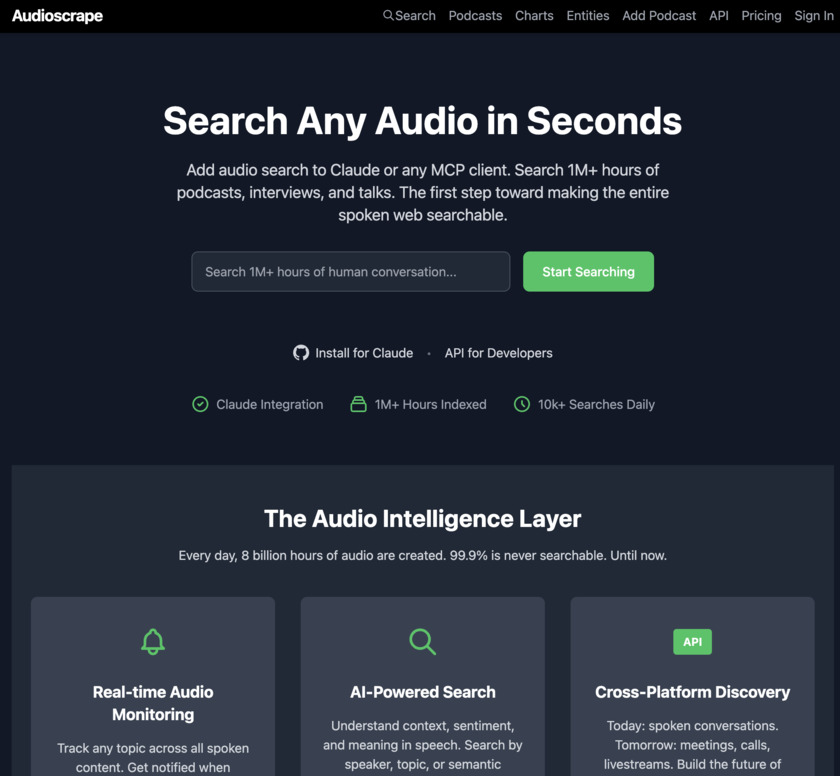 Audioscrape Landing Page