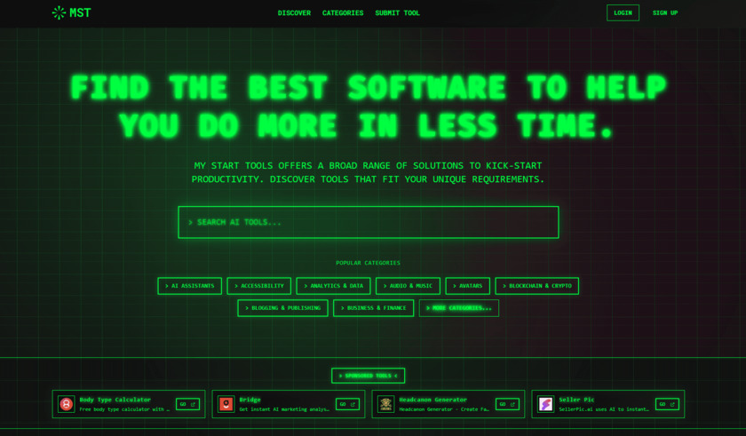 My Start Tools Landing Page