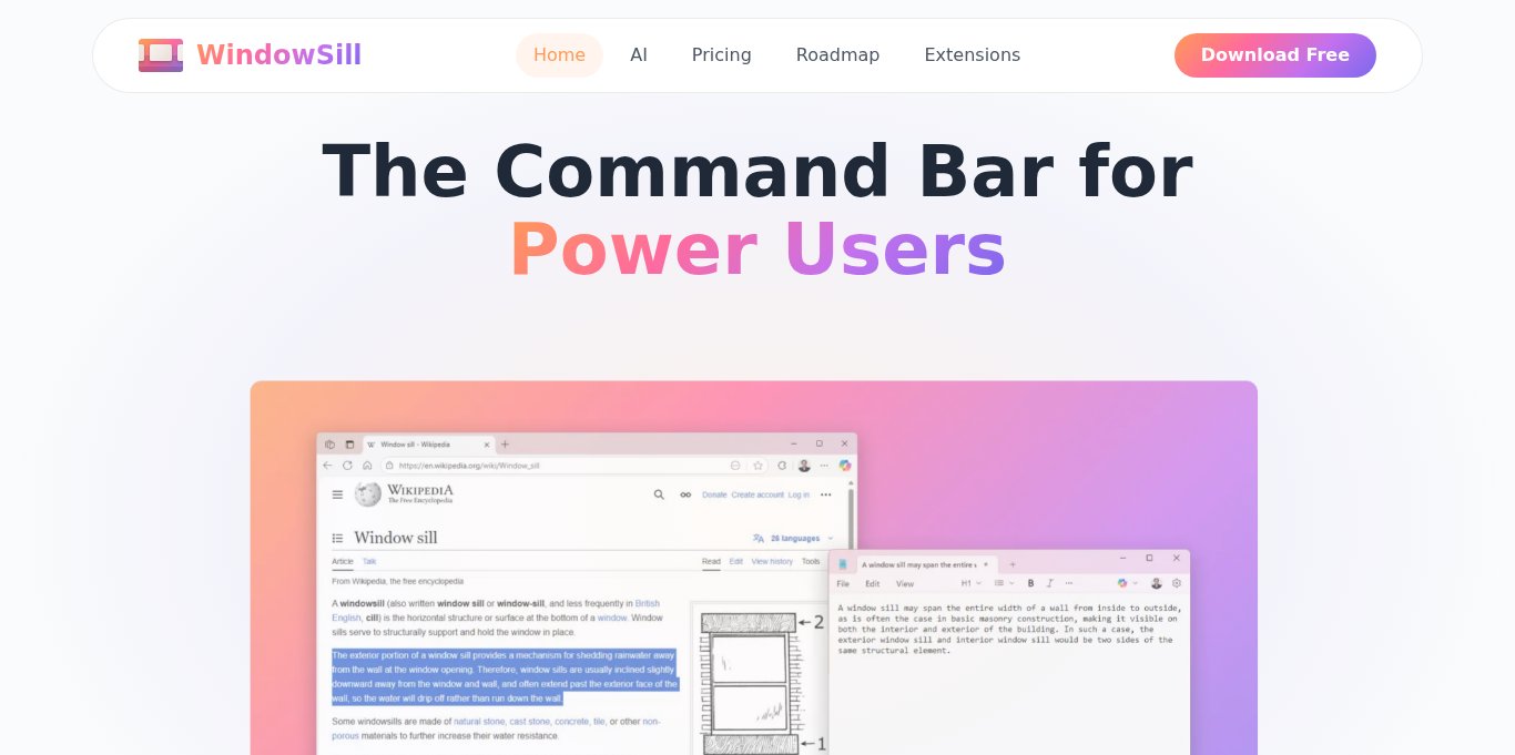 WindowSill Landing page