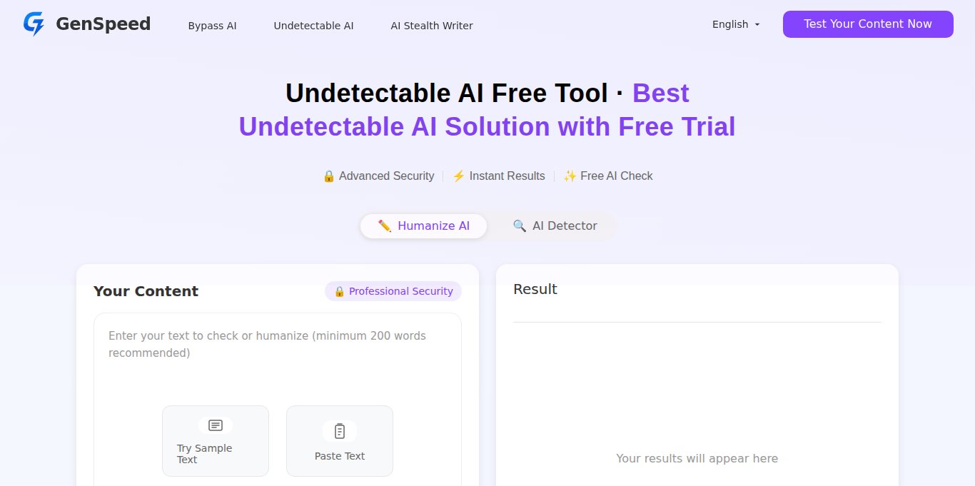 GenSpeed - Undetectable AI Landing page