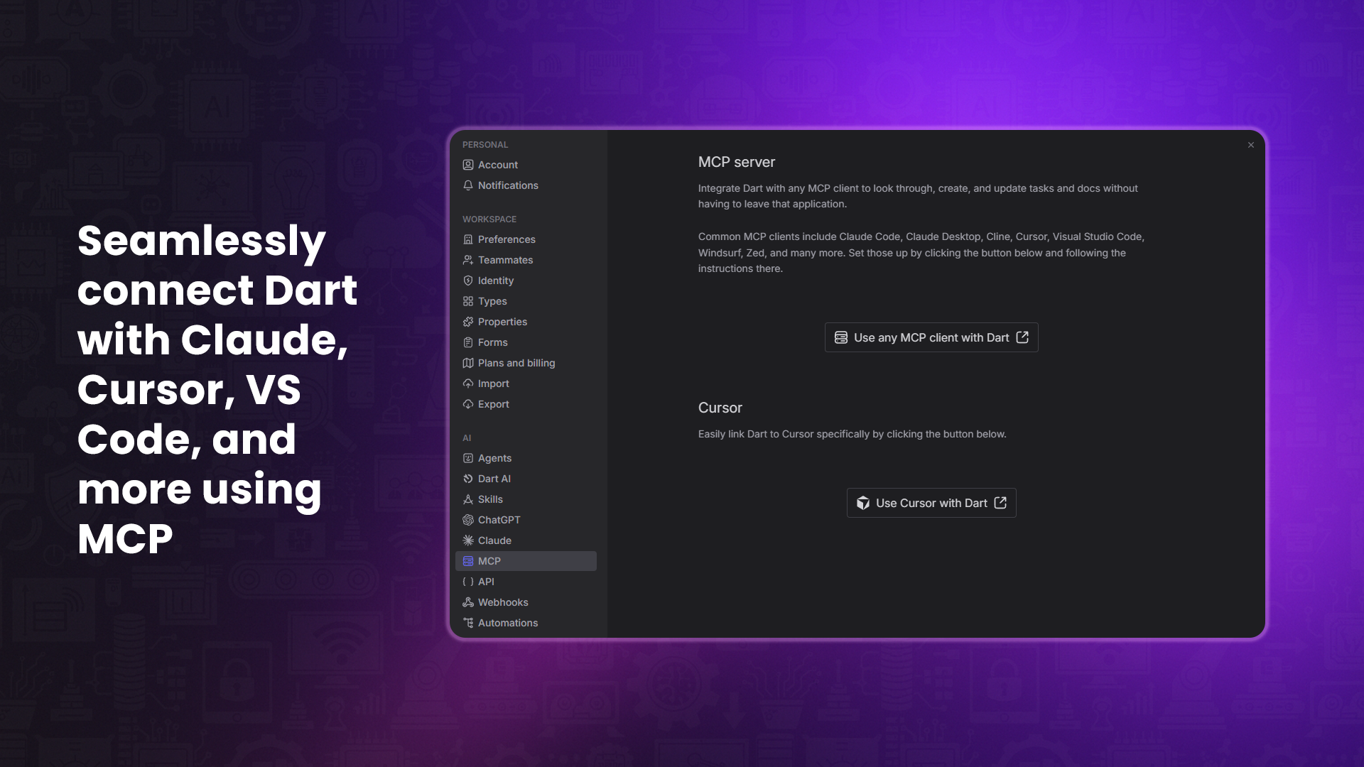 Dart AI MCP support