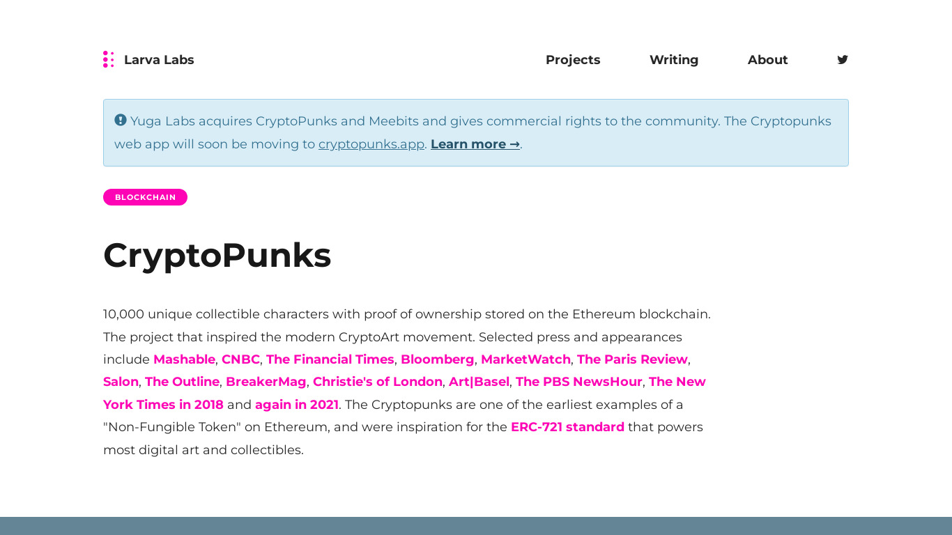 CryptoPunks Landing page