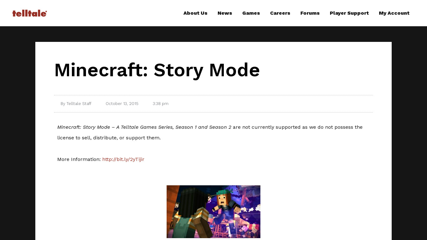 Minecraft Story Mode Landing page