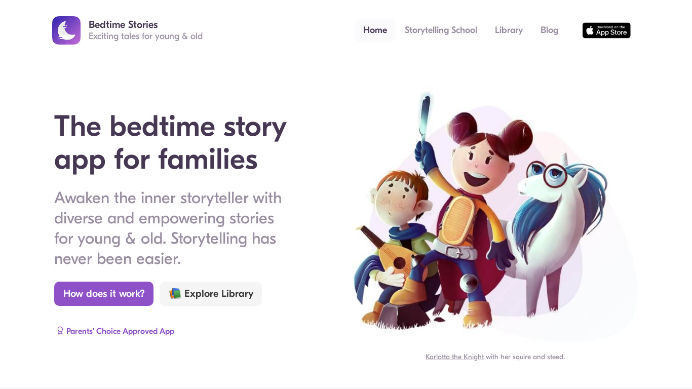 Bedtime Stories Landing page