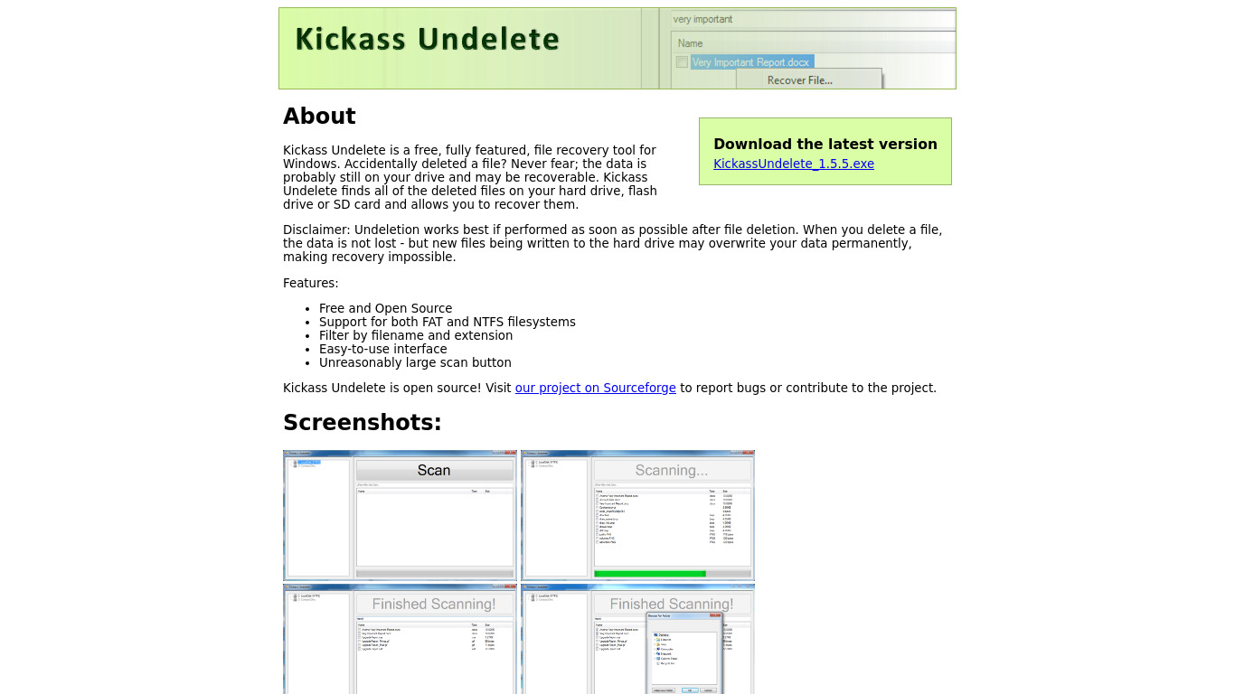 Kickass Undelete Landing page