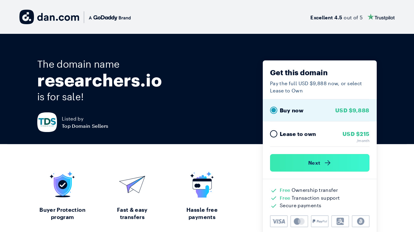 Researchers.io Landing page