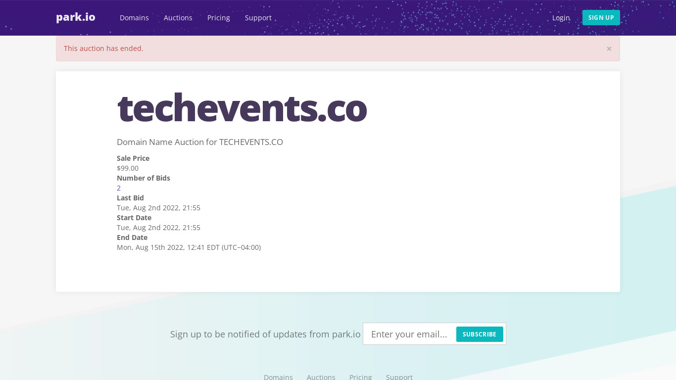 TechEvents.co Landing page