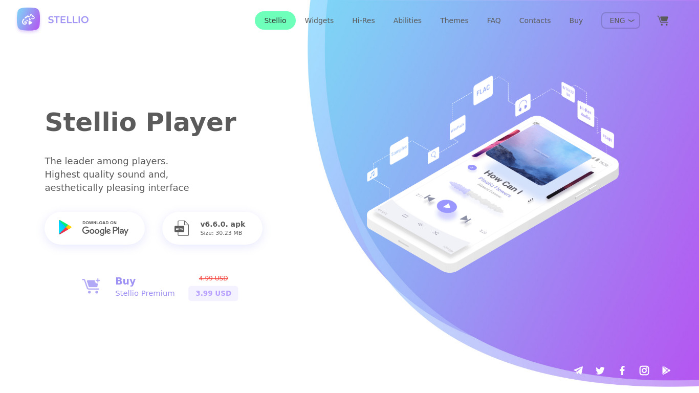 Stellio Music Player Landing page