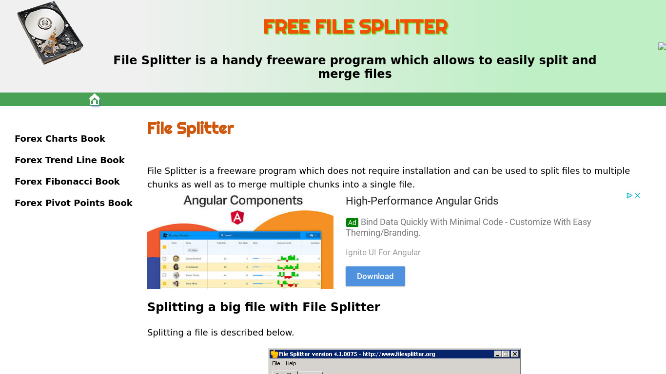 Free File Splitter Landing page