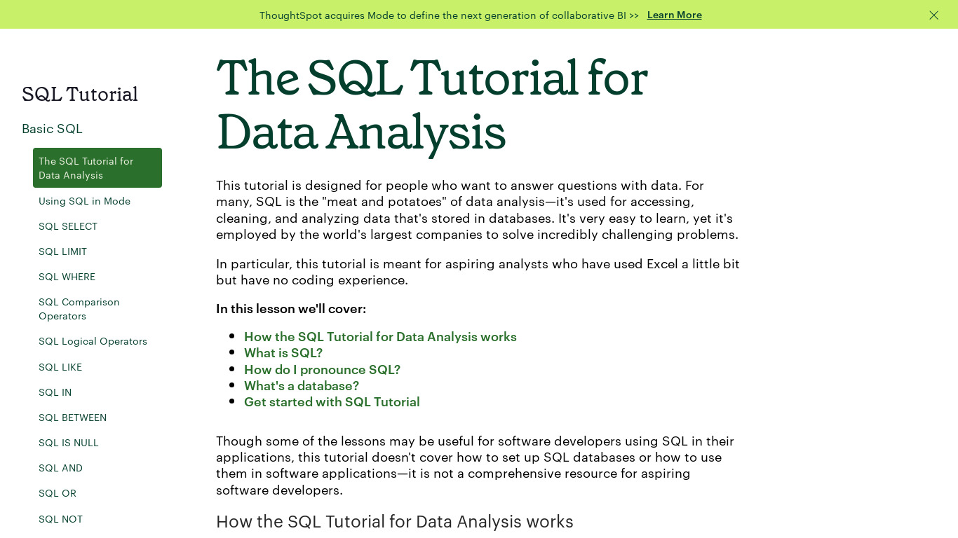 SQL School Landing page