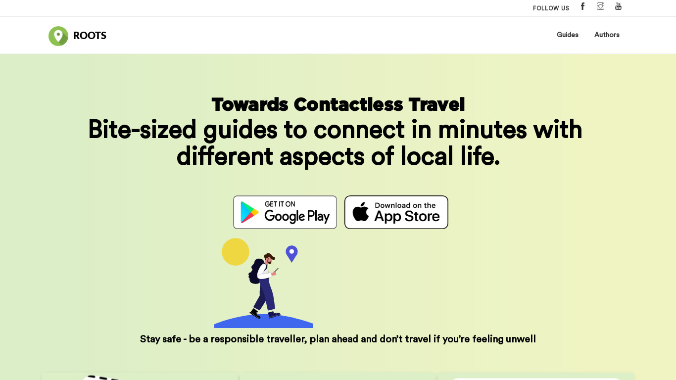 Roots Travel App Landing page
