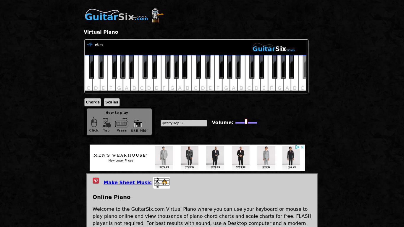 Virtual Piano Landing page