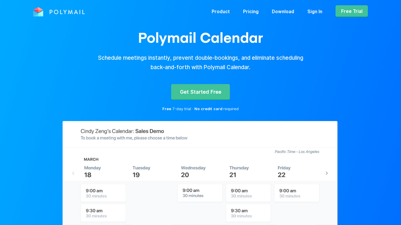Polymail Calendar Landing page
