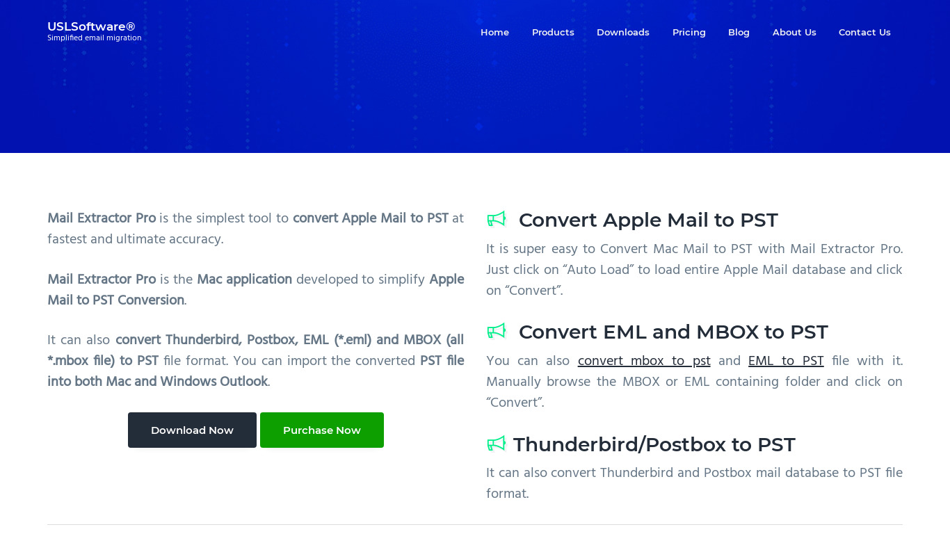 USL Mail Extractor Pro Landing page