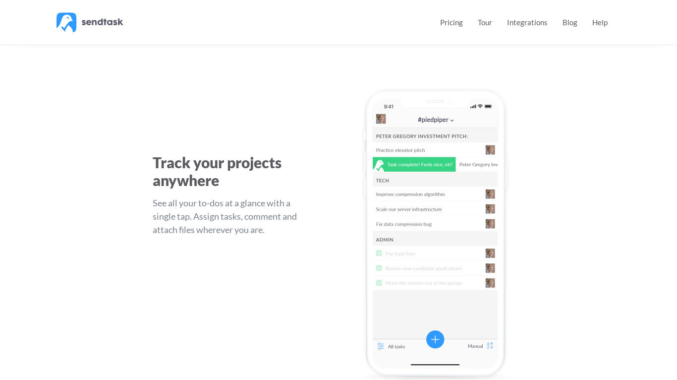 Sendtask for iOS Landing page