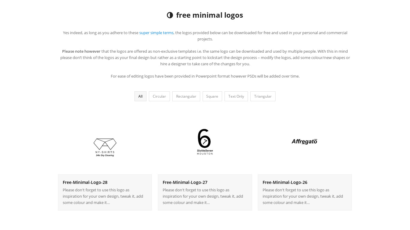 Free Minimal Logos Landing page