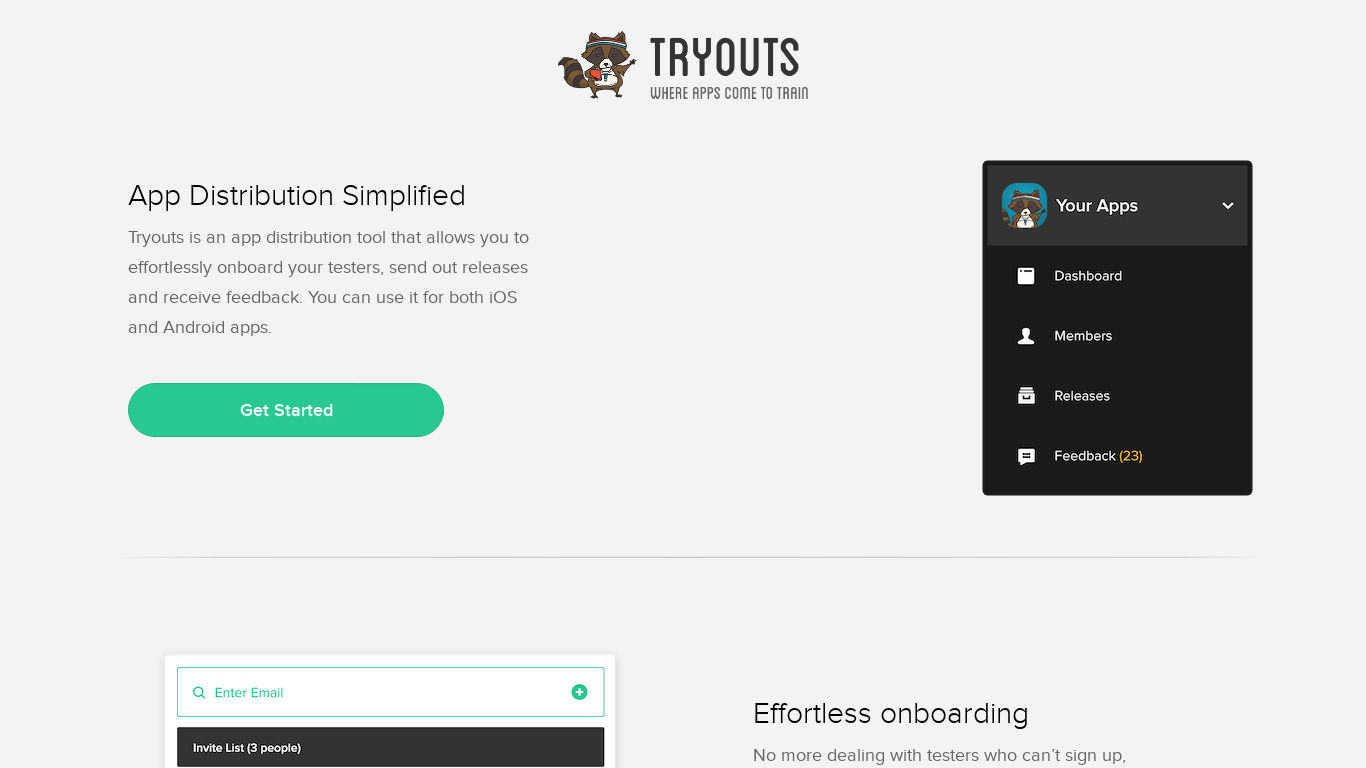 Tryouts Landing page