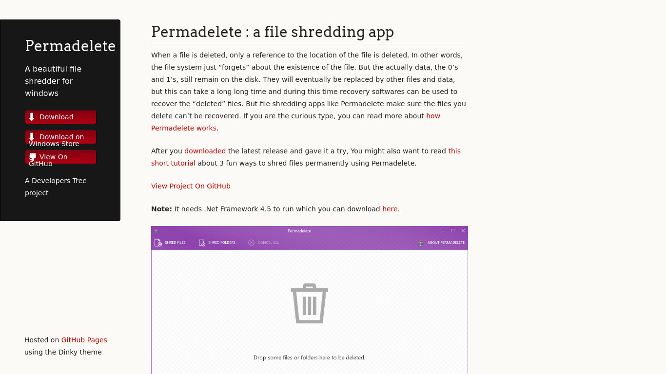 Permadelete Landing page