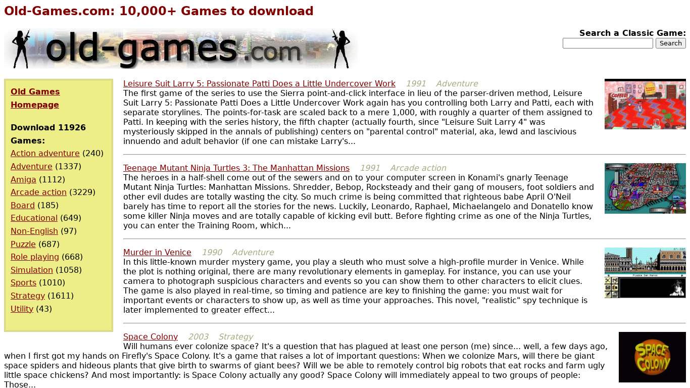 Old-Games Landing page