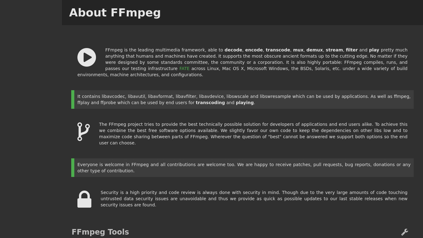 FFmpeg Landing page