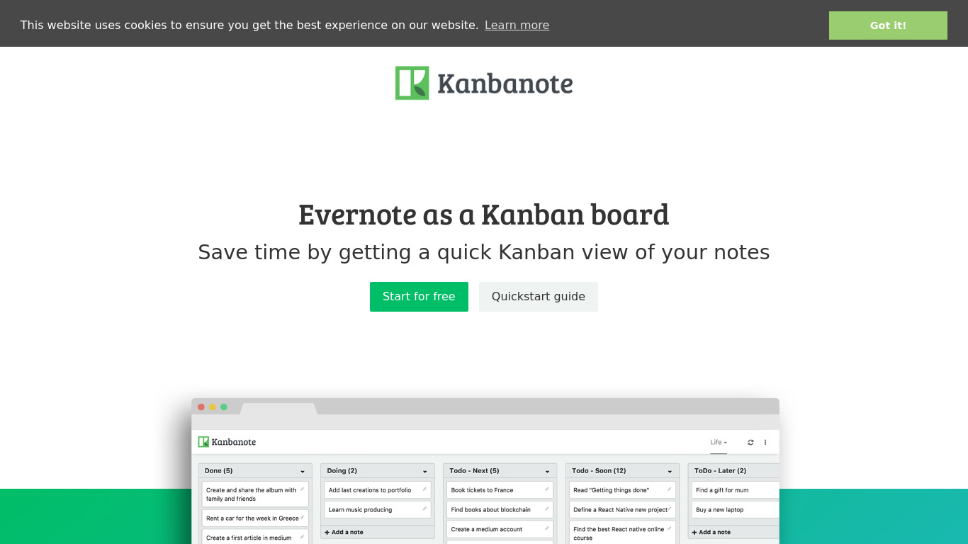 Kanbanote Landing page