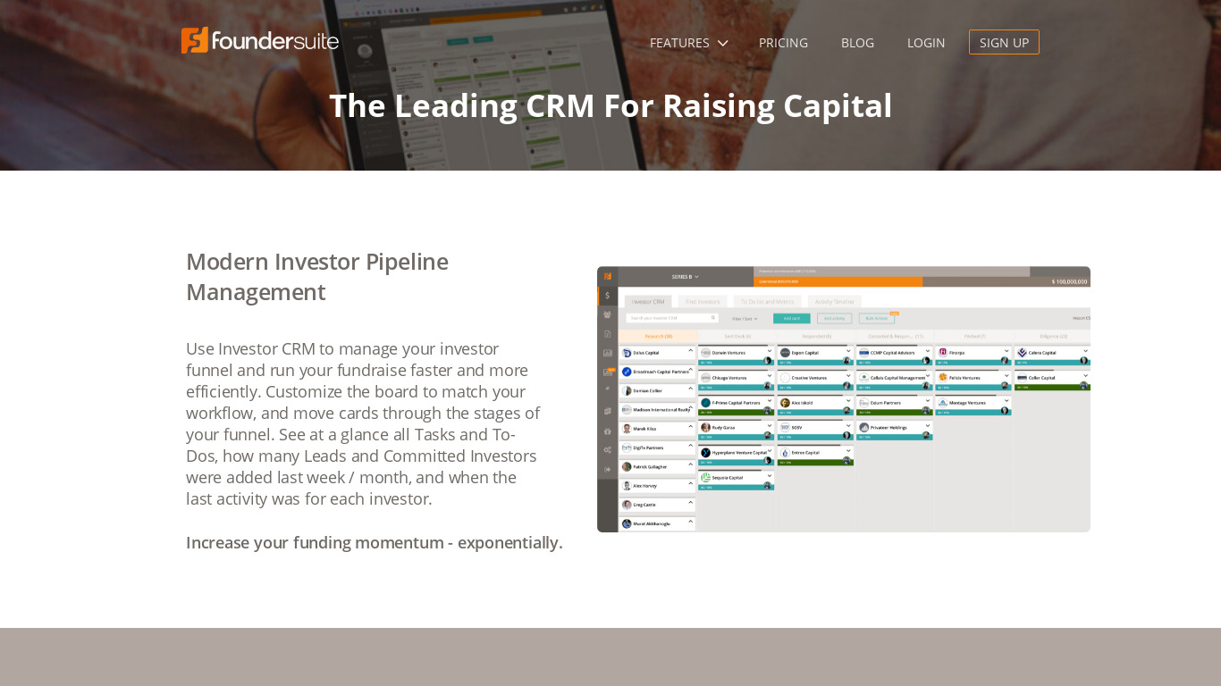 Investor Finder by FS Landing page