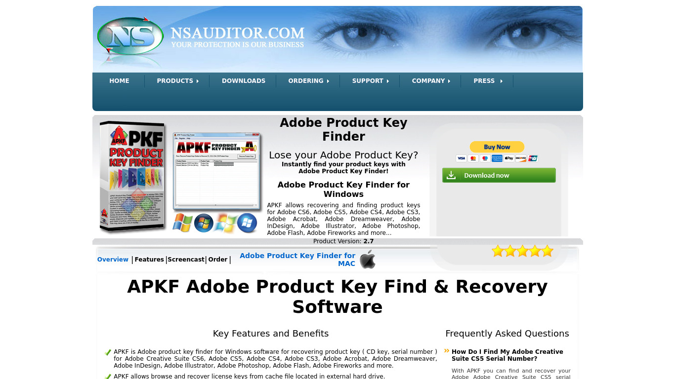 APKF Product Key Finder Landing page