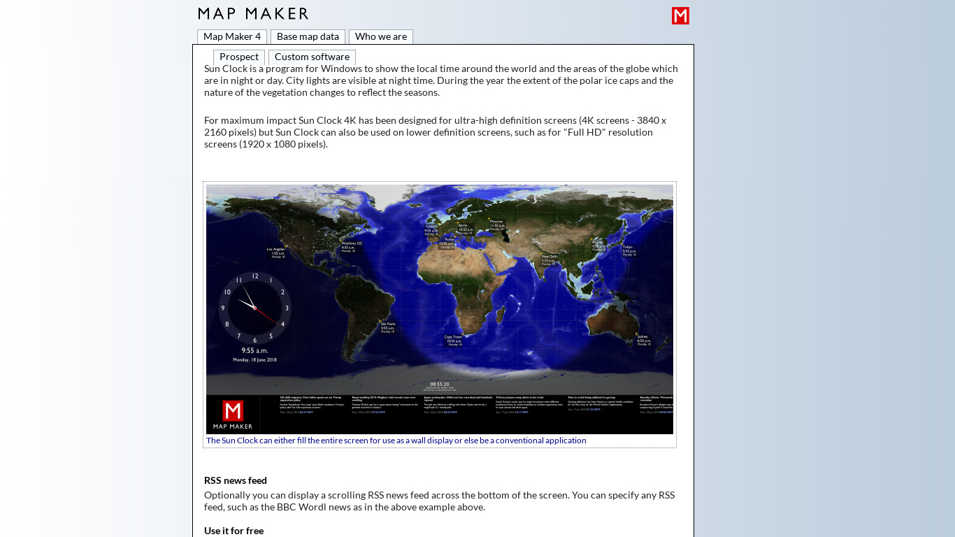mapmaker.com Sun Clock Landing page