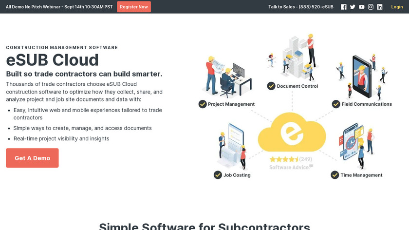 eSUB Construction Software Landing Page