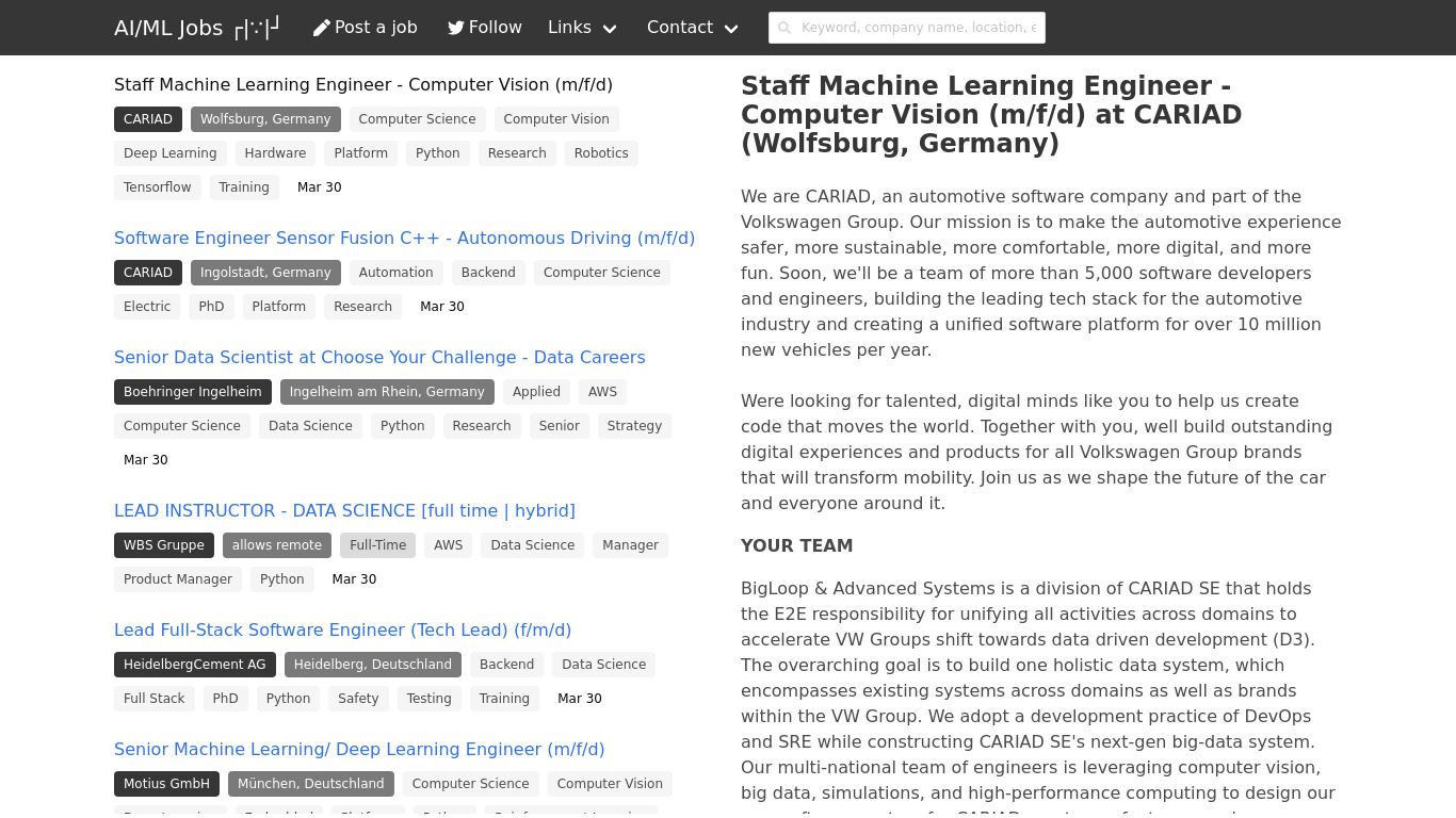 AI/ML Jobs Landing page