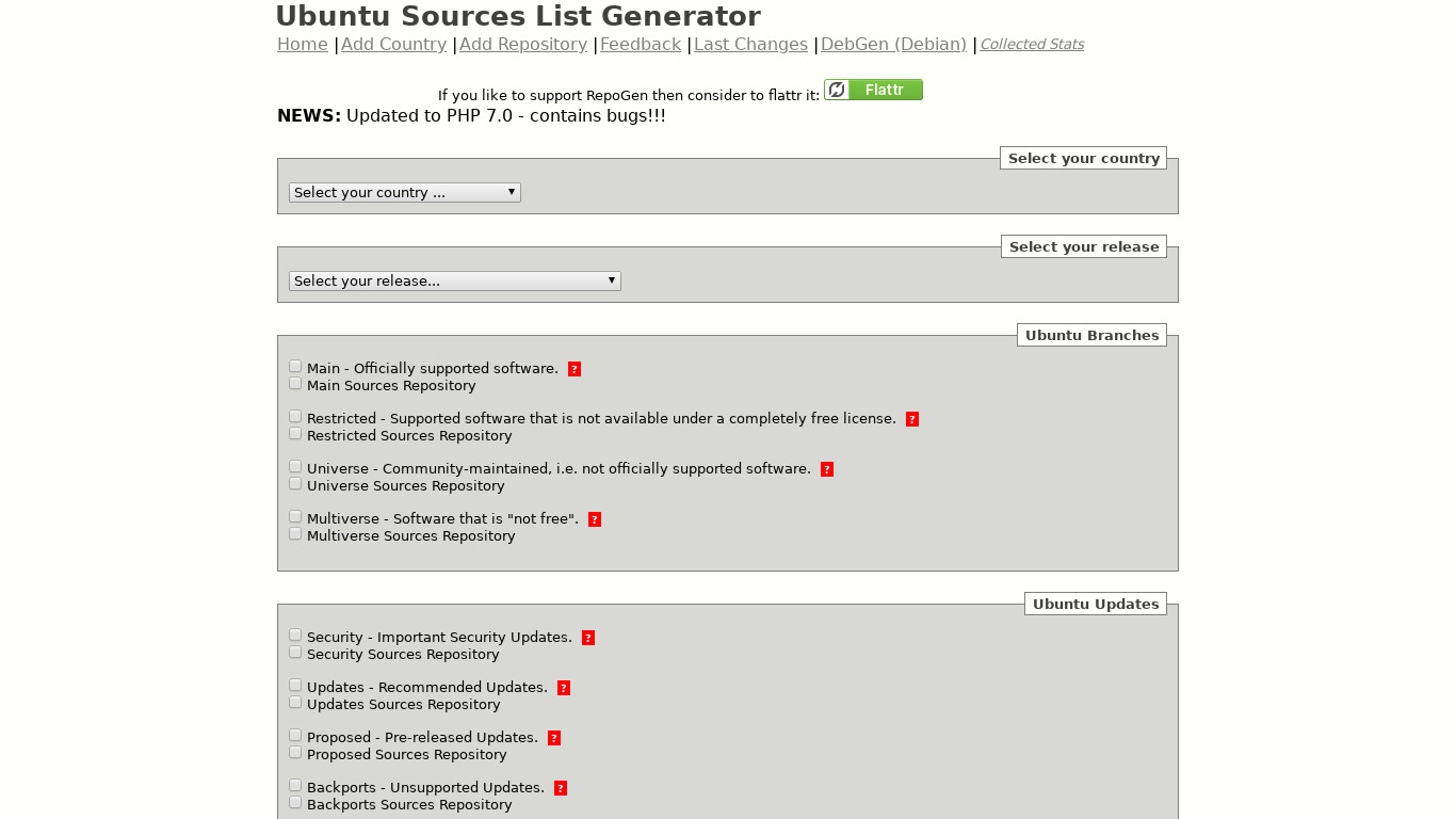 Ubuntu Sources List Generator Landing page