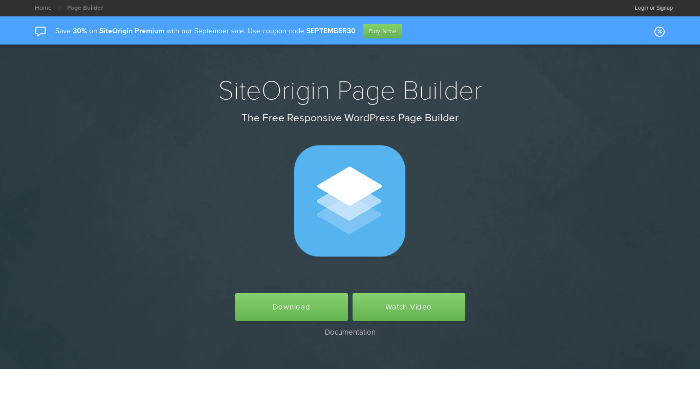 SiteOrigin Page Builder Landing page