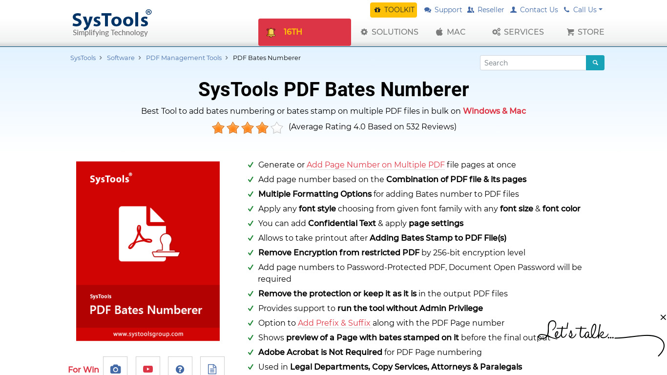 SysTools PDF Bates Numberer Landing page