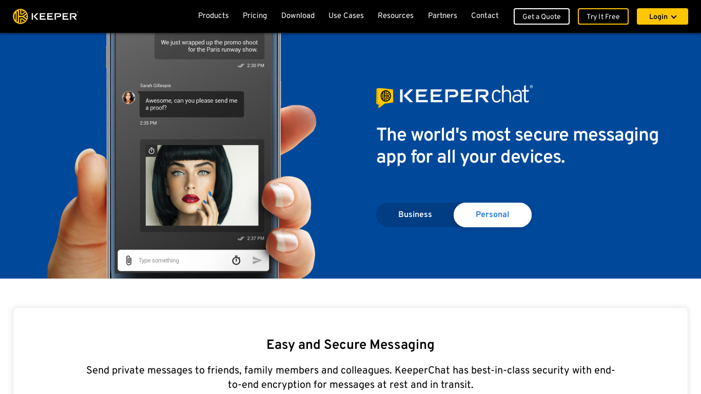 KeeperChat Landing page